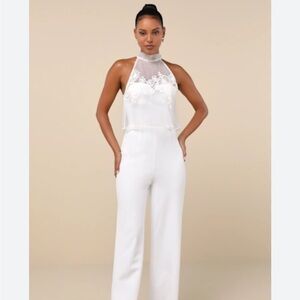 Lulu's Elegant White Jumpsuit bridal wedding